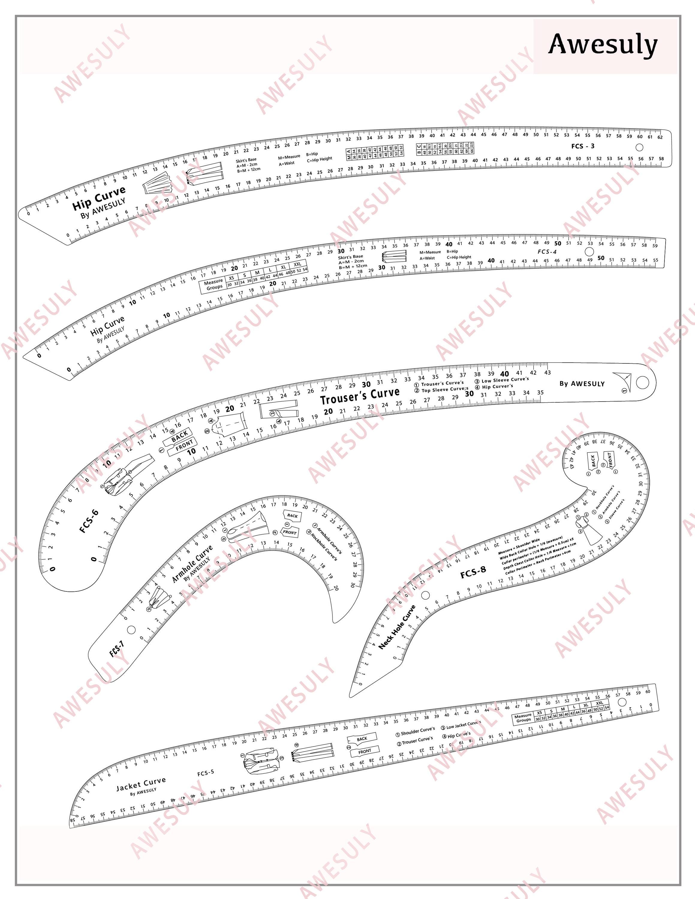 thumbnail image 2 of 8PCS French Curve Template Ruler Set Sewing Tailoring Dressmaking Fashion Tool 2 of 9