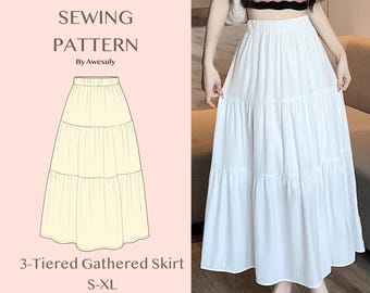 3-tiered Gathered Skirt Sewing Pattern PDF Download DIY Boho