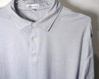 Peter Millar golf shirt Striped Stretch Light Blue Large