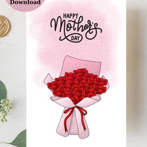 Plantilla de tarjeta imprimible para el Día de la Madre con diseño floral, descarga instantánea. Tarjeta de felicitación para el Día de la Madre DIY, PDF editable.