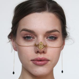 Boho Nose Accessory with Ear Chains, Festival Nose to Ear Jewelry, Bridal or Ethnic Nose Chain, Statement Bohemian Face Accessory