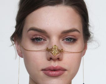 Bridal Nose Chain Jewelry, Wedding Face Chain, Elegant Nose Piercing, Nose Jewelry with Crystals or Pearls, Wedding Accessories for Women