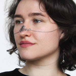 Face Jewelry with Nose Chain and Ear Cuffs, Party Mask, Festival Face Jewelry, Elegant Face Chain, Gothic Mask, Woman&#39;s Bold Jewelry