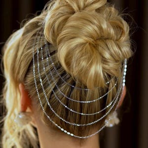 Double Clip Chain Hair Accessory, Long Drape Hair Chain, Festival Hair Jewelry, Boho Hair Clips with Chains, Bridal Hair Piece, Gift for Her