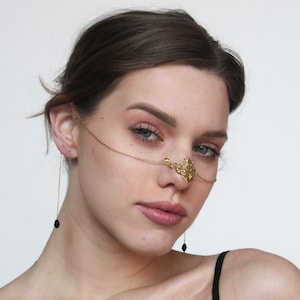 Triangle Nose Jewelry with Hanging Chains, Face Chain, Festival Face Accessory, Boho Nose Piercing, Nose Chain Jewelry for Women, Ear Cuff