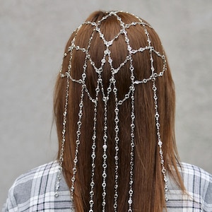 Burning Man Headpiece, Crystal Chainmail Head Chain, Festival Hair Jewelry, Rave Head Crown, Boho Statement Accessory for Women