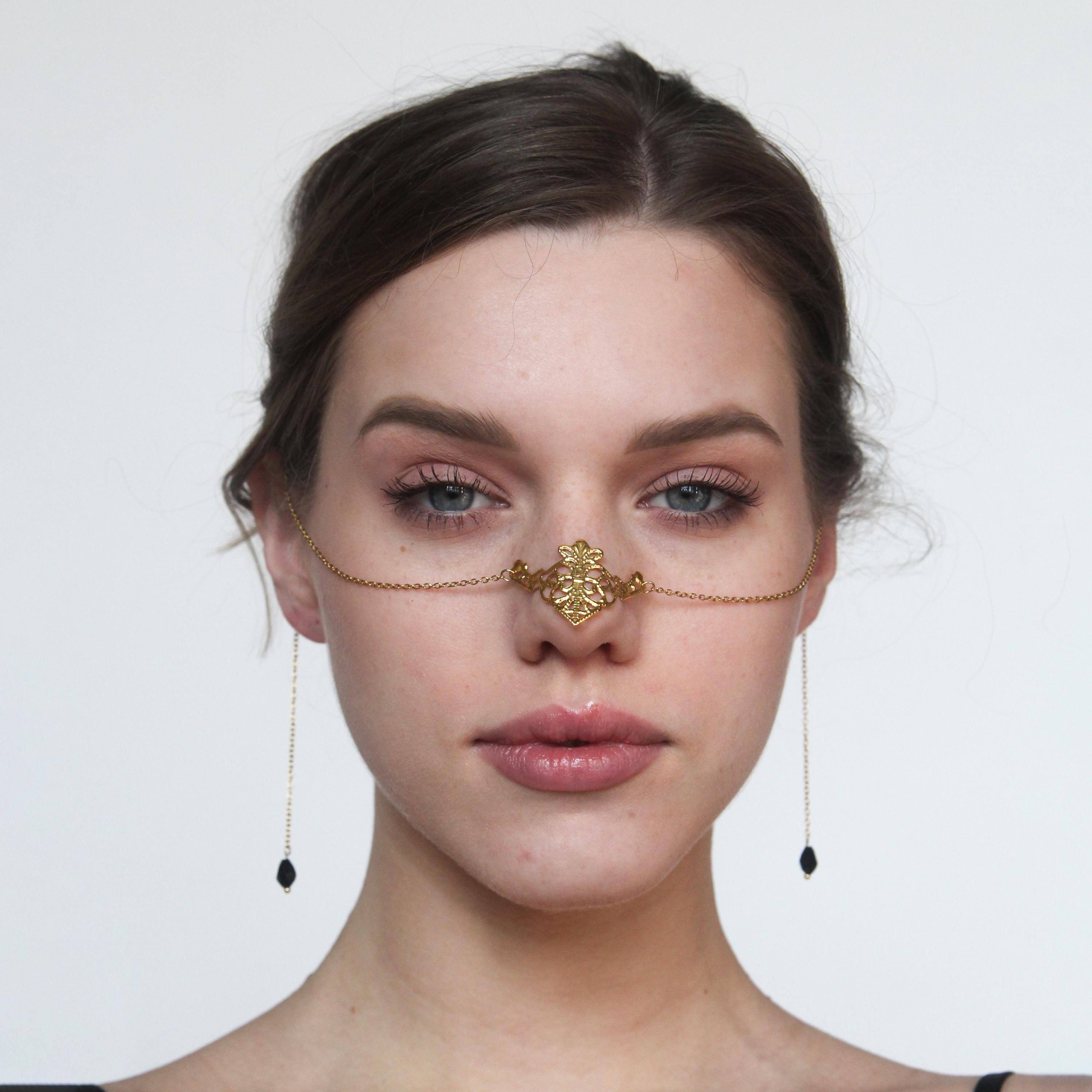 Boho Nose Accessory with Ear Chains, Festival Nose to Ear Jewelry, Bridal or Ethnic Nose Chain, Statement Bohemian Face Accessory