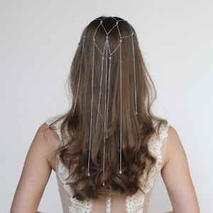 Bridal Crystal Head Chain, Dainty Wedding Hair Jewelry, Dangling Chain Headpiece, Boho Bride Hair Accessory, Elegant Headband for Bridesmaid