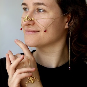 Halloween Nose Chain with Matching Bracelet, Gothic Face Jewelry Set, Festival Costume Accessory, Unique Goth Jewelry