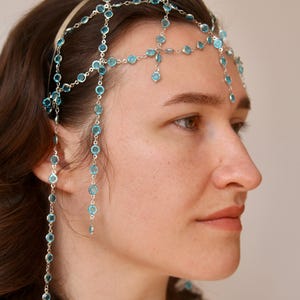 Crystal Metal Veil Headpiece, Draped Face Jewelry for Forehead or Hair, Boho Bridal Headpiece, Festival Wedding Hair Accessory