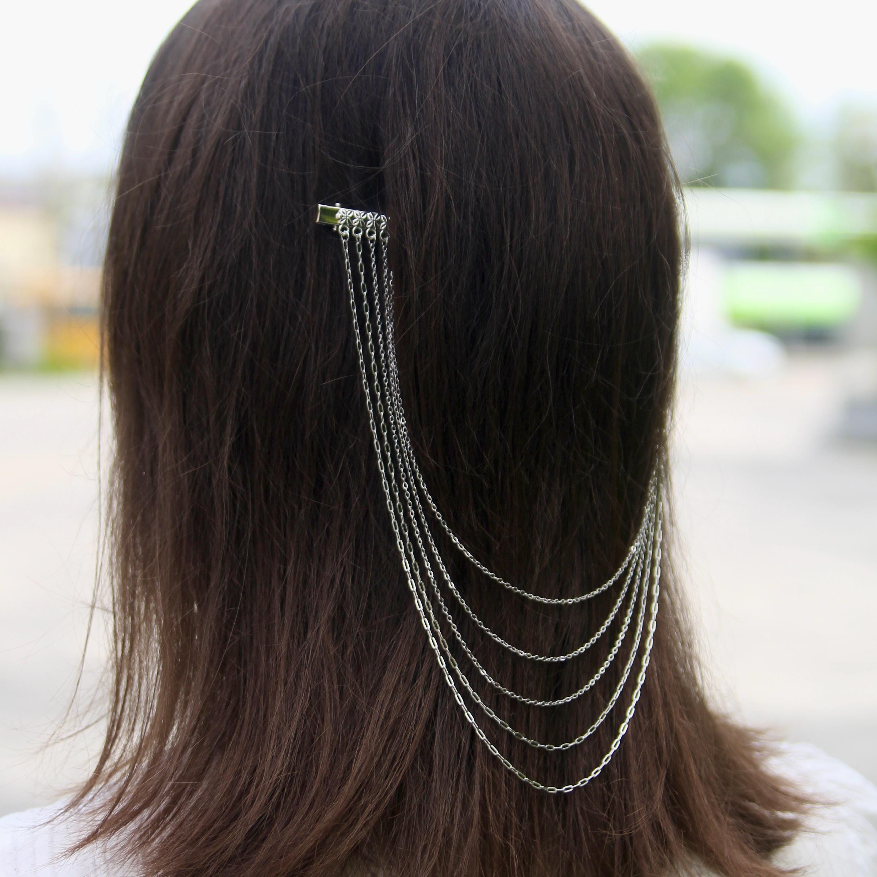 Hair Chain With Clips, Stainless Steel Waterfall Jewelry, Long