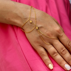 Boho Hand Harness with Ring, Gold or Silver Slave Bracelet, Delicate Finger Chain Jewelry, Festival Accessory, Beach Wedding Bracelet