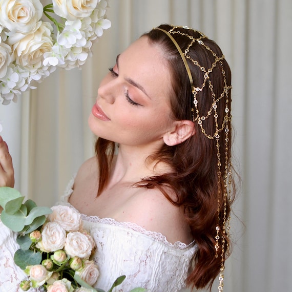 Crystal boho headpiece Sunlit Boho Bridal Goddess Headpiece – CARBICKOVA CROWNS main image 2