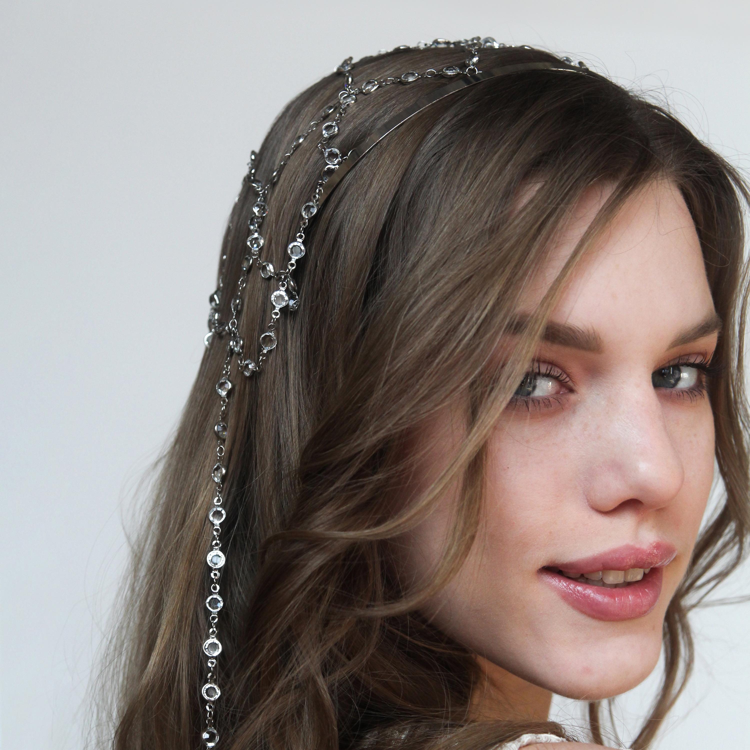 SILVER GOLD CRYSTAL TASSEL HEADBAND Amazon.com : CENAPOG Crystal Tassel Headband for Women  main image 3