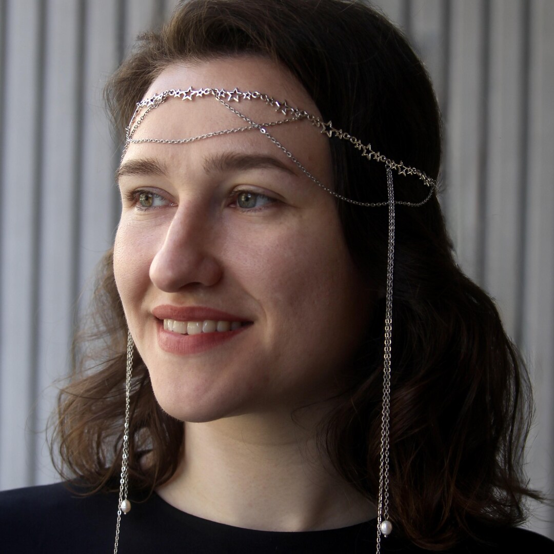 Silver Chain Headpiece for Women, Boho Hair Jewelry, Medieval Forehead ...
