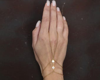 Boho Hand Chain Bracelet with Finger Ring, Gold or Silver Dainty Slave Bracelet, Festival Jewelry, Bridal Accessory, Body Jewelry Gift