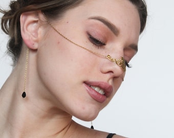 Braut Nasenkette mit Kristallen oder Perlen, eleganter Gesichtsschmuck für die Braut, Zarte Hochzeit Nasenkette Zubehör
