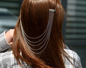 Hair Clips with Dangling Chains, Connected Metal Hair Clips for Women, Statement Chain Hair Accessory for Festival, Party or Bridal Look