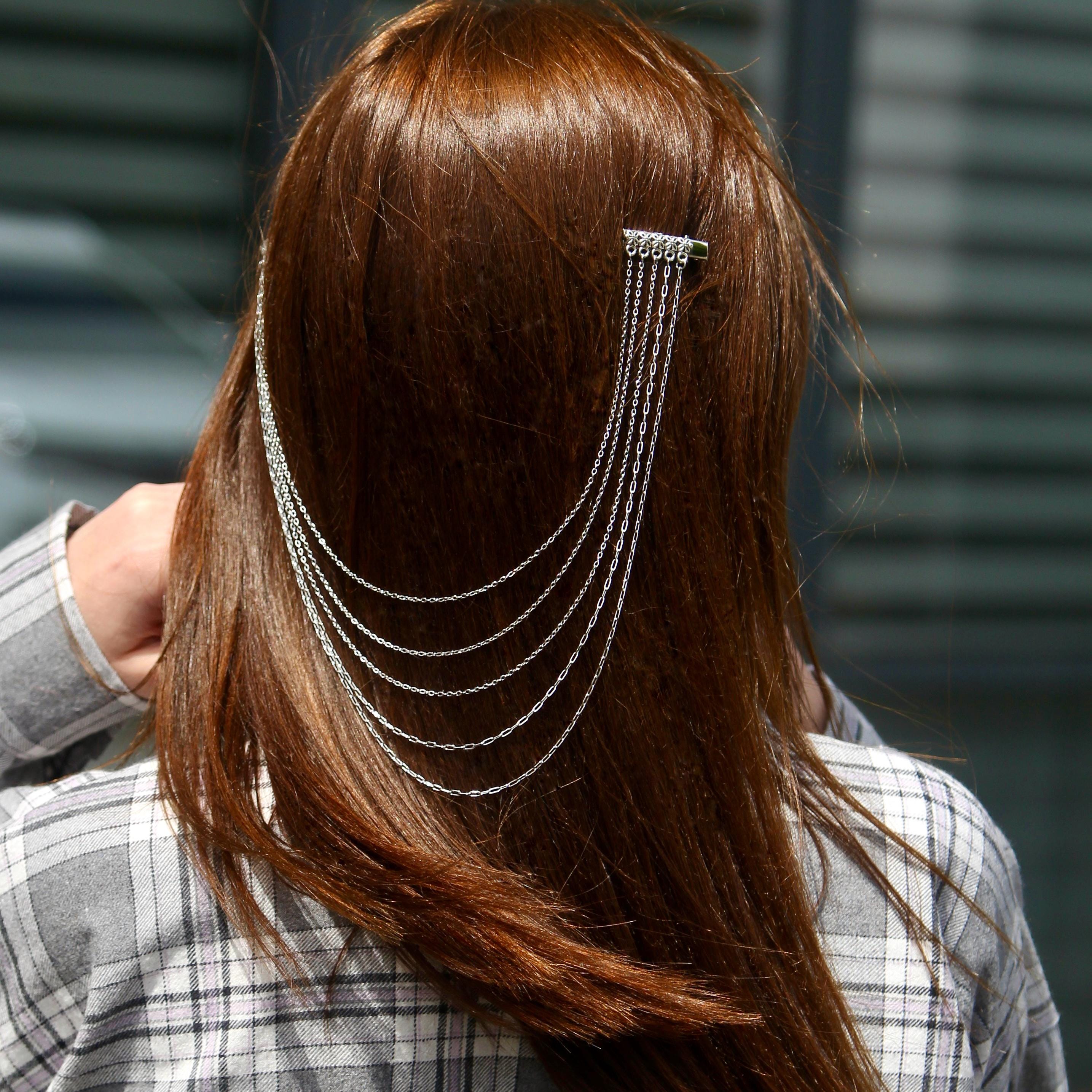 Double Hair Clips Connected by Chains, Statement Chain Hair