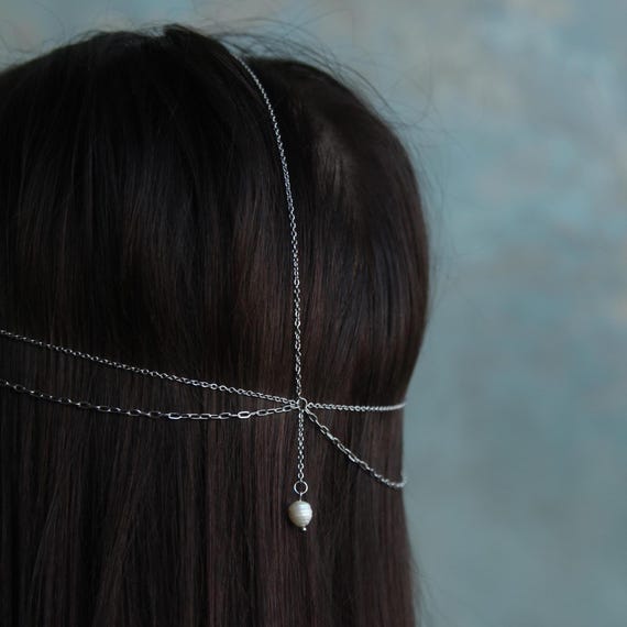 Oro Testa Catena Nuziale Boho Con Perle E Cristalli – Layered Head Chain Da Sposa, Accessorio Capelli Donna E Bambina
