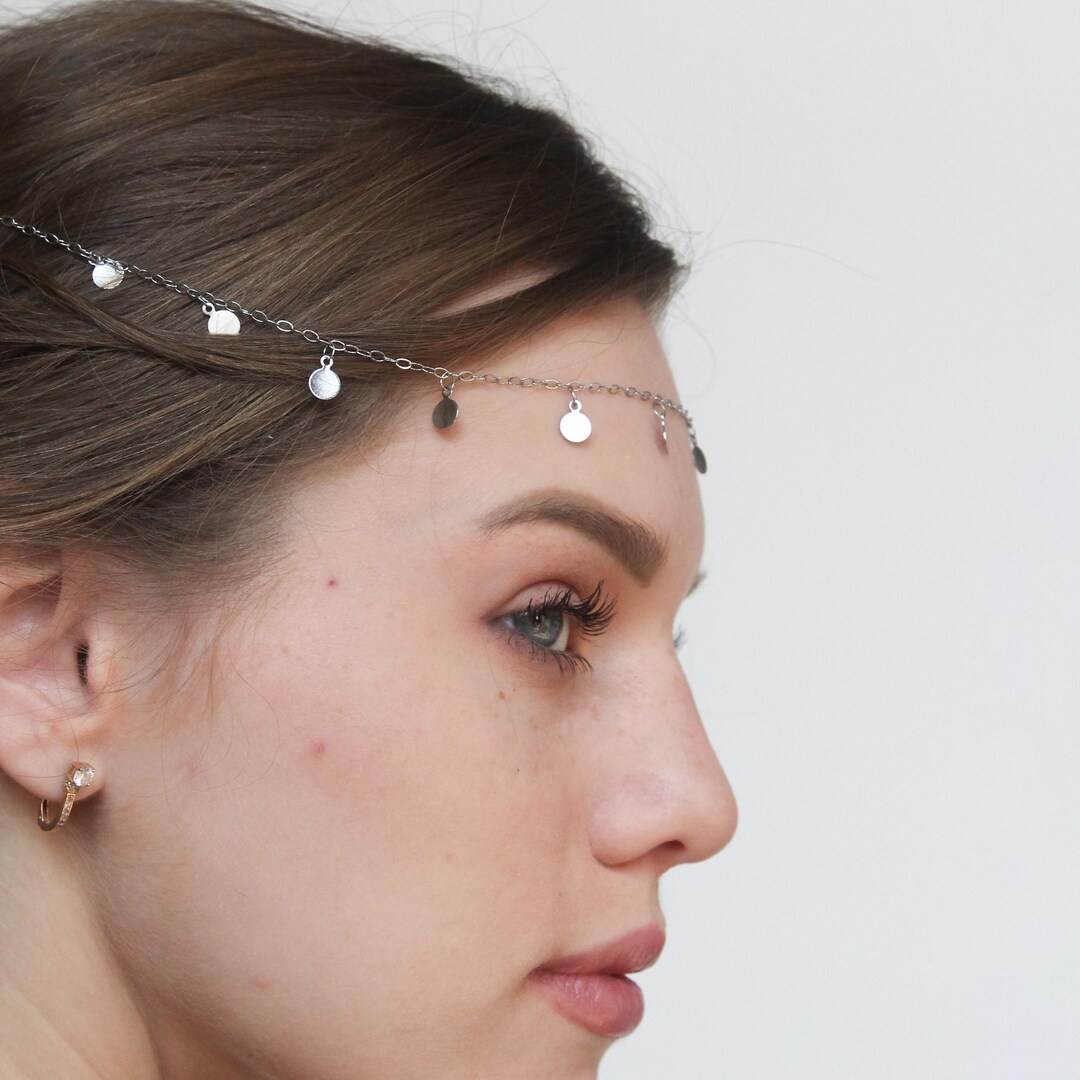 Coin Forehead Chain Gold or Silver Coin Forehead Chain, Boho Headpiece for Women, Festival ...