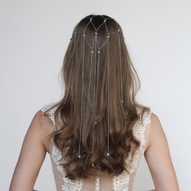 Bandeau de mariée drapé en chaîne cristal ou perles bohème