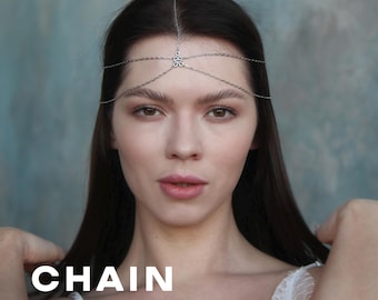 Tiara Boho em Formato de Coração, Corrente Delicada para a Testa, Joia de Cabelo para Festivais, Acessório de Cabelo Renascentista ou de Fada, Presente para Ela