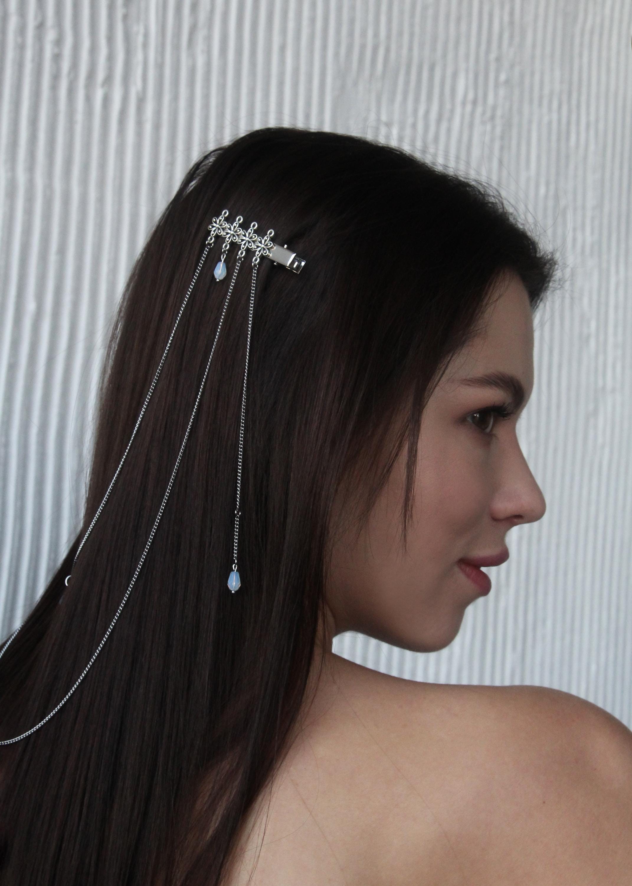 Double Hair Clips With Chains, Boho Hair Jewelry, Bridal Hair