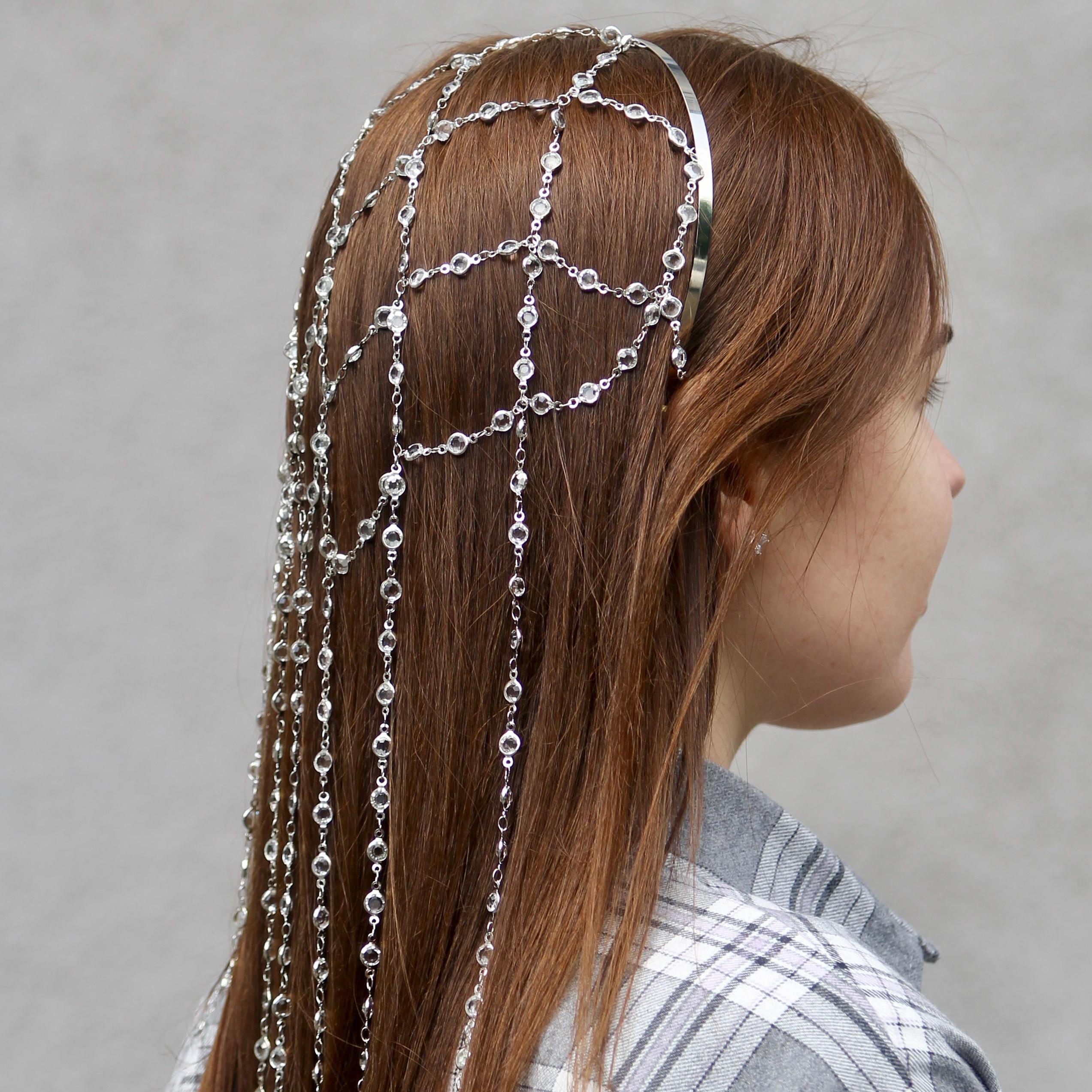 Crystal Tassel Hairpiece, Sparkling Boho Headband for Weddings or