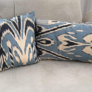Handmade Ikat Pillow Cover, Blue Black Decorative Cushion, Boho Accent Throw Pillow for Sofa, Bed or Living Room Decor, Ikat Throw Cushion