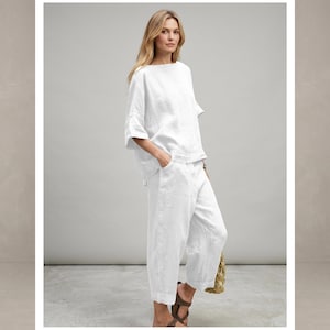 Dam Sommarset i bomull och linne, 2-delat – Lös passform, skjorta och byxor, loungewear, sommaroutfit