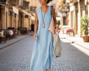 Boho Maxi Dress for Women, Loose Fit Summer Dress, Casual Flowy Beach Wear