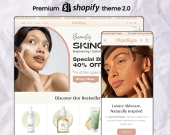Radiya Shopify Theme for Skincare & Wellness Brand, Minimal Aesthetic Beauty Store Website Template, Clean Organic Ecommerce Design