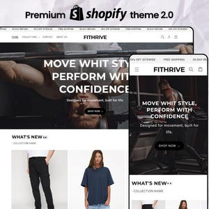 FitHrive Shopify-tema för fitness- och gymklädmärke, webbplatsmall för träningskläder, högkonverterande Shopify 2.0-design