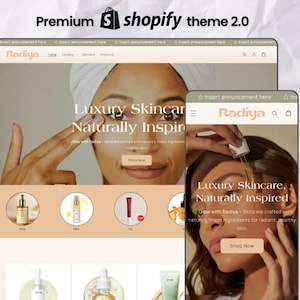 Radiya Shopify Theme | Skincare Website Template | Beauty & Wellness Shopify Template | Clean e Modern Shopify Design