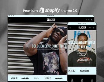 Glacier Dark Jewelry Shopify Theme, Hip Hop & Iced Out Store Template, Diamond Jewelry Website Design, Luxury Ecommerce Shopify 2.0