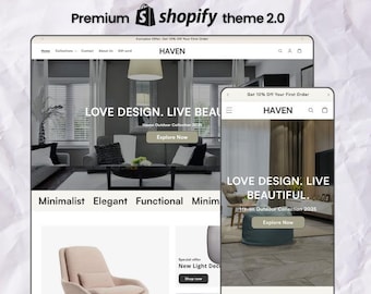 Haven Shopify Theme for Home Decor & Furniture Store, Minimal Interior Design Website Template, Elegant Ecommerce Shopify 2.0 Design