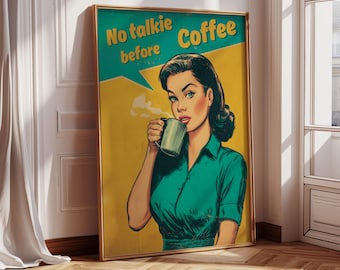 Funny Coffee Art Print Retro Wall Art Printable Kitchen Decor Digital Download Caffeine Quote Poster Gift for Coffee Lover