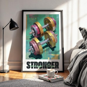Abstract Gym Art Stronger Every Day Motivational Print Abstract Fitness Poster Weightlifting Wall Decor Digital Download Workout Art