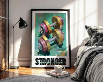 Abstract Gym Art Stronger Every Day Motivational Print Abstract Fitness Poster Weightlifting Wall Decor Digital Download Workout Art