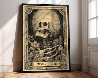 Victorian Memento Mori Art Print, Antique Skull Painting, Gothic