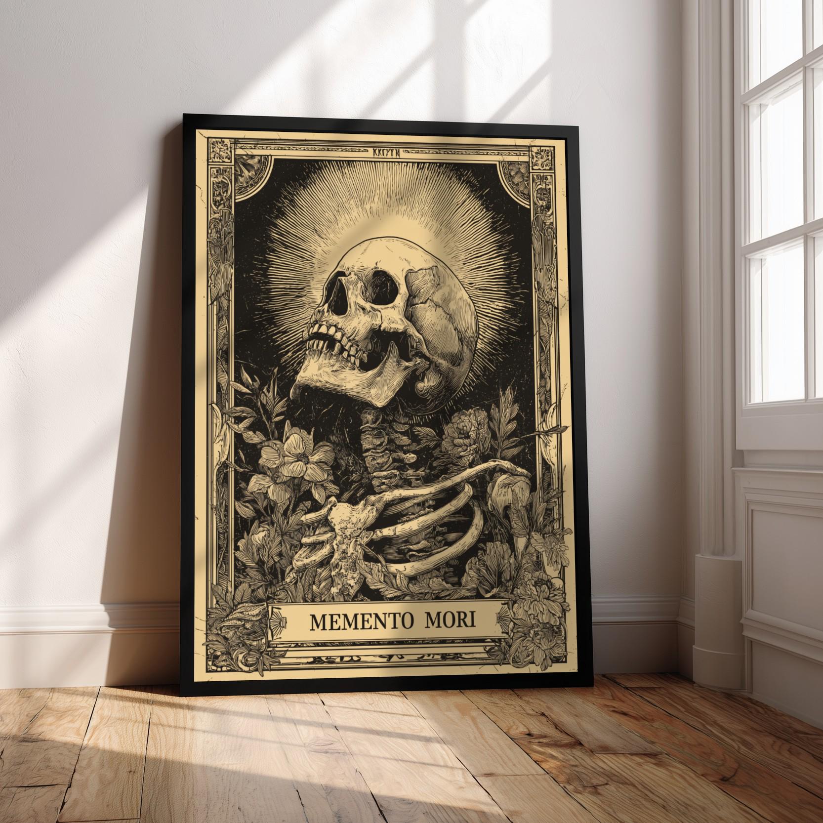 Memento Mori Wall Art | Vintage Skull and Floral Symbolism Print
