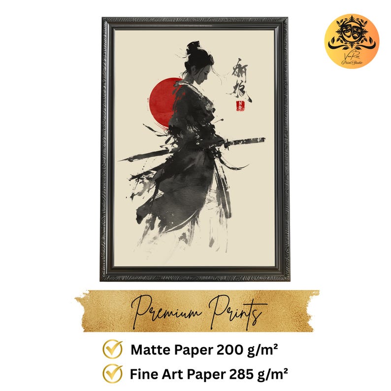 Japanese Samurai Wall Art | Black and Red Ink Warrior Print | Rising ...