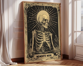 Memento Mori Skeleton Tarot Wall Art Vintage Occult Poster Gothic Dark Academia Decor Spiritual Death Print Mystical Antique Illustration