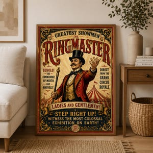 Vintage Style Ringmaster Poster | Victorian Circus Art | Carnival Wall Decor