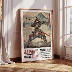 Retro Samurai Art Poster Home Decor Japanese Wall Art Vintage Style Japanese Decor Ukiyo-e Print Bushido Philosophy Courage Wall Decor