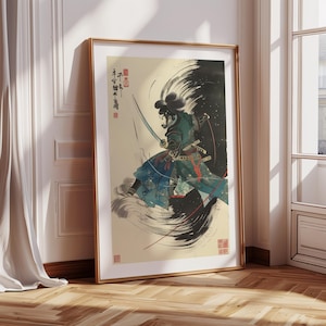 Samurai Warrior Wall Art Japanese Sword Print Ukiyo-e Style Home Decor Zen Japandi Art Martial Arts Poster Printable Digital Art