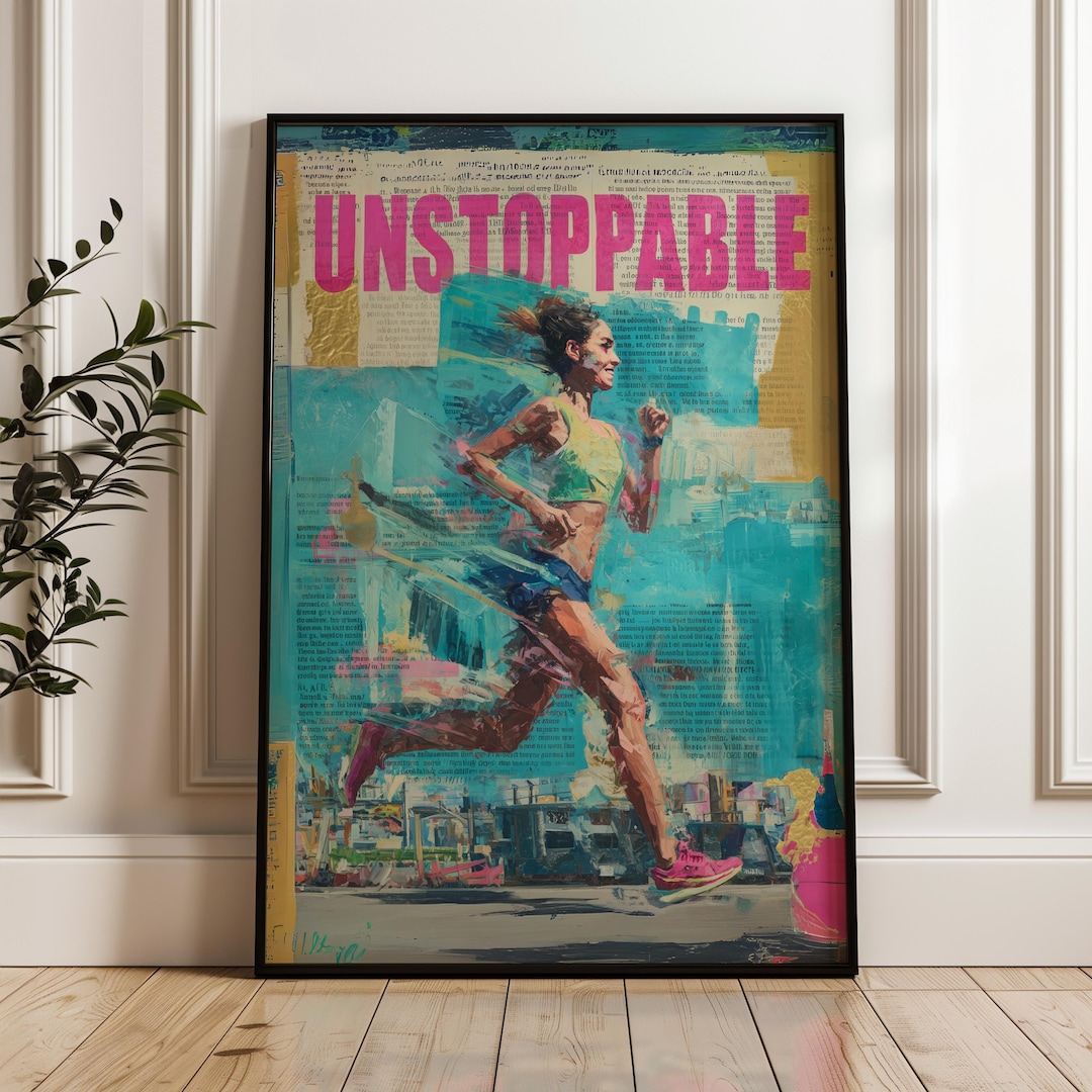 Abstract Gym Art Motivational Street Art Print Unstoppable Running ...