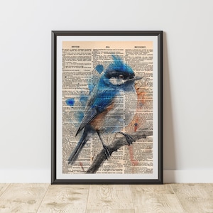 Fairy Wren Wall Art Bird Watercolor Print Home Decor Mixed Media Wall Art Bird Wall Decor Dictionary Page Art Bird Lover Gift
