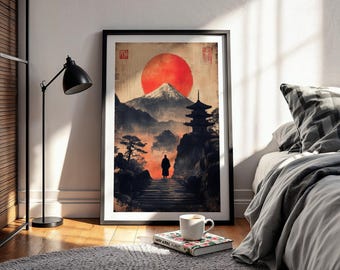 Japanese Zen Landscape Print Mount Fuji Wall Art Japandi Style Sunrise Poster Minimalist Japan Decor Digital Download Vintage Ukiyo-e
